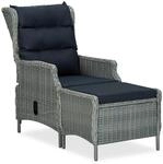 vidaXL Verstellbarer Gartensessel mit Fu&szlig;hocker Poly Rattan Hellgrau 313304