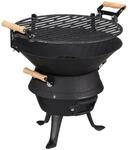 Relaxdays Grillfass Gusseisen Holz H&ouml;henverstellbar 40 cm x 45 cm x 36 cm 5,3 kg