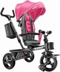 KIDIZ Dreirad 5in1 Kinderdreirad mit Schubstange und Korb Ab 1 Jahr Rosa