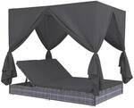 vidaXL Outdoor-Lounge-Bett mit Vorh&auml;ngen Poly Rattan Grau 45647
