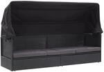 vidaXL Outdoor-Sofabett mit Dach Poly-Rattan Schwarz 46092