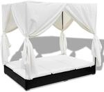 vidaXL Outdoor-Loungebett mit Vorhang Poly Rattan Schwarz