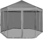 vidaXL Hexagonal Pop-Up Zelt mit 6 Seitenw&auml;nden Grau 3,6x3,1 m