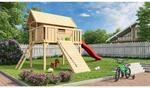 Karibu Stelzenhaus Fidel Set Natur Wellenrutsche 3 m Rot Holzrampe