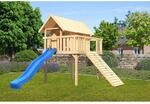 Karibu Stelzenhaus Fidel Set Natur Wellenrutsche 3 m Blau Holzrampe