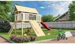 Karibu Stelzenhaus Fidel Set Terragrau Wellenrutsche 3 m Rot Holzrampe