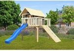 Karibu Stelzenhaus Fidel Set Terragrau Wellenrutsche 3 m Blau Holzrampe