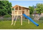 Karibu Stelzenhaus Benjamin Naturbelassen mit Holzleiter & Rutsche Blau