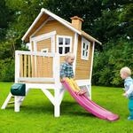 Axi Robin Spielhaus Braun - Wei&szlig; mit Lila Rutsche 177 x 264 x 203 cm