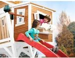 Axi Max Spielhaus Braun - Wei&szlig; mit Roter Rutsche 193 x 432 x 288 cm