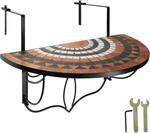 Tectake Balkontisch Stahl Mosaik und Zement Halbkreisf&ouml;rmig Klappbar 75 x 65 x