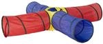 Relaxdays Spieltunnel Polyester Stahl Rot Blau Gelb Pop Up XXL 45 cm x 250 cm x 250