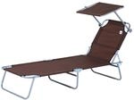 Outsunny Sonnenliege Klappbar Gartenliege mit Dach bis 120 kg Belastbar Braun
