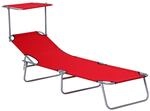 Outsunny Sonnenliege Klappbar Gartenliege mit Dach bis 120 kg Belastbar Rot