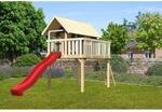 Karibu Stelzenhaus Fidel Set Terragrau Wellenrutsche 3 m Rot