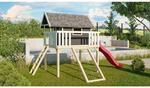 Karibu Stelzenhaus Fidel Set Terragrau Wellenrutsche 3 m Rot Netzrampe