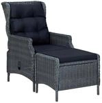 vidaXL Gartensessel Verstellbar mit Fu&szlig;hocker Poly-Rattan Dunkelgrau 313303