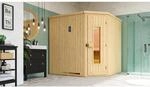 Weka Element-Ecksauna Varberg 3 Sparset 7,5 kW OS Holzt&uuml;r Saunaleuchtenset
