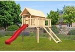 Karibu Stelzenhaus Fidel Set Natur Wellenrutsche 3 m Rot Netzrampe