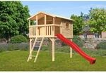 Karibu Stelzenhaus Benjamin Naturbelassen mit Holzleiter & Rutsche Rot