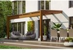 Skan Holz Terrassen&uuml;berdachung Novara 450 cm x 359 cm Nussbaum