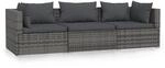 vidaXL 3-Sitzer-Sofa mit Kissen Grau Poly Rattan 317511