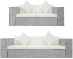 vidaXL 2-Tlg Sofagarnitur mit Auflagen Grau Natur Rattan 278797