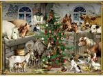 Wandkalender Nostalgische Weihnachten bei den Tieren im Stall