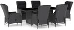 vidaXL 7-tlg Garten-Essgruppe mit Auflagen Poly Rattan Dunkelgrau Modell 1