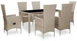vidaXL 7-tlg Garten-Essgruppe mit Auflagen Poly Rattan Beige