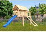 Karibu Stelzenhaus Fidel Set Natur Wellenrutsche 3 m Blau Netzrampe