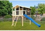 Karibu Stelzenhaus Benjamin Terragrau mit Holzleiter & Rutsche Blau