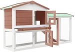 vidaXL Gro&szlig;er Kaninchenstall Braun und Wei&szlig; 145x45x85 cm Holz