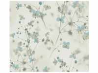 Bricoflor 3D Effekt Tapete mit Blüten Florale Vliestapete in Weiß Blau Romantische