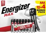 Energizer Alkaline Batterien Max Micro AAA 12 + 4 St&uuml;ck