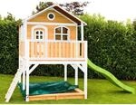 Axi Marc Spielhaus Braun - Wei&szlig; mit Lindgr&uuml;ner Rutsche 212 x 432 x 293 cm