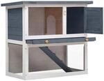 vidaXL Kaninchenstall 1 T&uuml;r Grau Holz