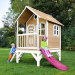 Axi Tom Spielhaus Braun - Wei&szlig; mit Lila Rutsche 191 x 287 x 231 cm