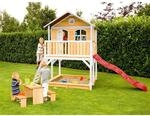 Axi Marc Spielhaus Braun - Wei&szlig; mit Roter Rutsche 212 x 432 x 293 cm