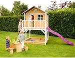 Axi Marc Spielhaus Braun - Wei&szlig; mit Lila Rutsche 212 x 432 x 293 cm
