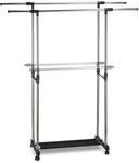 Relaxdays Rollgarderobe Edelstahl Schwarz H&ouml;henverstellbar Mobil mit 2
