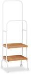 Relaxdays Stummer Diener Stahl Bambus Wei&szlig; Natur Fahrbar 129 cm x 42 cm x 32 cm 2,9