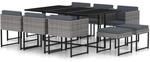 vidaXL 11-tlg Garten-Essgruppe mit Kissen Poly Rattan Grau Modell 1