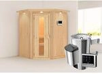 Karibu Sauna mit Ofen externe Stg.Easy LED-Dachkranz Natur
