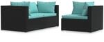vidaXL 3-Tlg Garten-Lounge-Set mit Kissen Schwarz Poly Rattan 317538