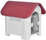 PawHut Hundeh&uuml;tte mit Dachluke Tor Unterschlupf Rot Hellgrau 59 x 75 x 66 cm