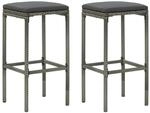 vidaXL Barhocker mit Kissen 2 Stk Grau Poly Rattan 313441