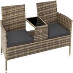 Tectake Rattan Gartensitzbank Narbonne 2Sitzer 133 x 63 x 84 cm Wetterfest Natur