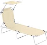 Outsunny Sonnenliege Klappbar Gartenliege mit Dach bis 120 kg Belastbar Beige