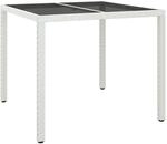 vidaXL Gartentisch 90x90x75 cm Geh&auml;rtetes Glas Poly Rattan Wei&szlig; 316702